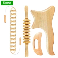 tcare 1 set wood therapy massage toolshandmade wood back massage roller ropemaderoterapia kit body sculpting for relax muscles