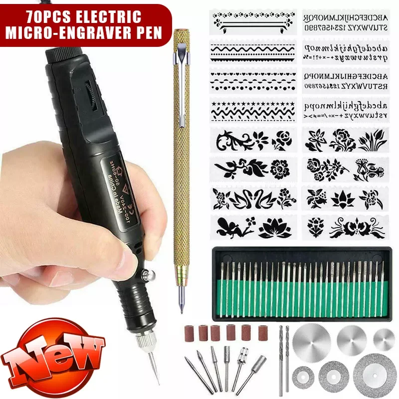 

NEW2023 DIY Micro-Engraver Pen Mini Engraving Tool Kit Metal Glass Ceramic Plastic Wood With Bits Nail Tools Set 70pcs