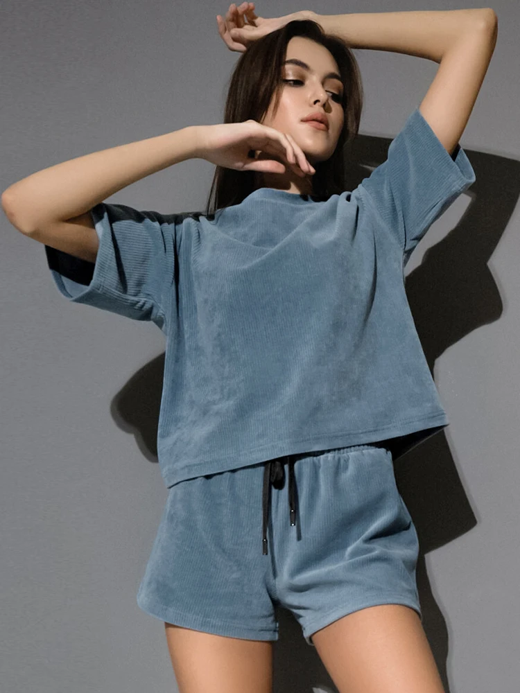 

Комплекты из 2 предметов Linad, Женская домашняя одежда, пижама с коротким рукавом и круглым вырезом, женские костюмы с шортами, Зимняя Повседн...