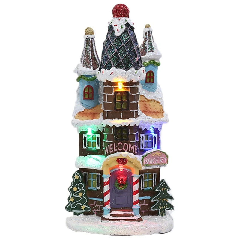 

Lighting Up Christmas Doll Figurine Artificial Tree Tiny House Village,LED Light Decorative Christmas House