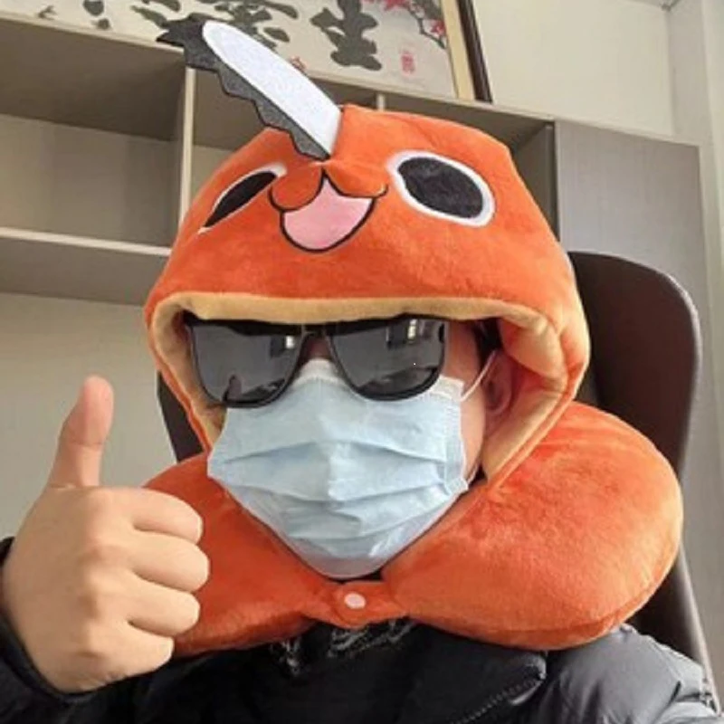 

Симпатичная плюшевая U-образная подушка с капюшоном для косплея похита из аниме «бензопила», защита для путешествий, подарок