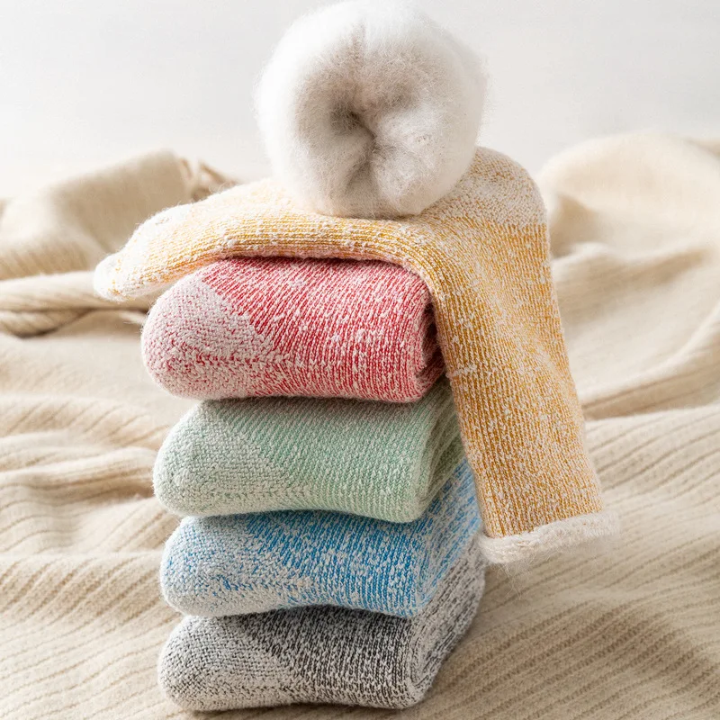 Plush Thicker Solid Socks Mid-tube Ski Socks Wool Rabbit Socks Against Cold Snow Russia Winter Warm Male Womens Socks 1 Pair