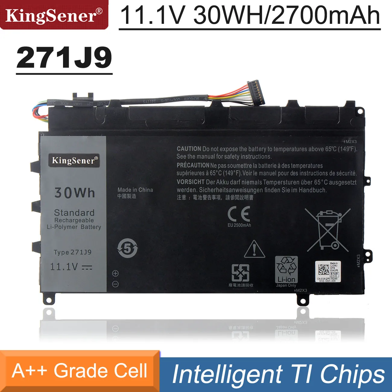 Фото Аккумулятор KingSener 271J9 11,1 В 30 Втч для ноутбука Dell Latitude 13 7000 7350 GWV47 0GWV47 YX81V №1