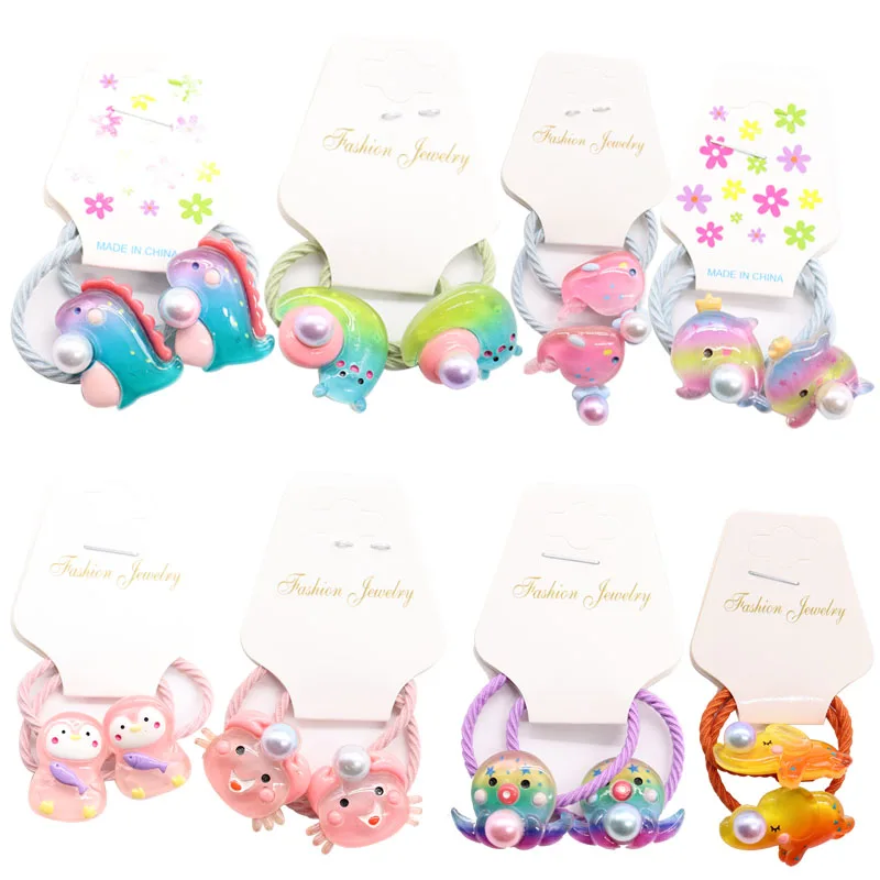 

Резинка для хвоста, модный аксессуар для волос с рисунком животных, пингвина, улитки, Дельфина, ракушки, Детская эластичная лента, 2 шт./компл.