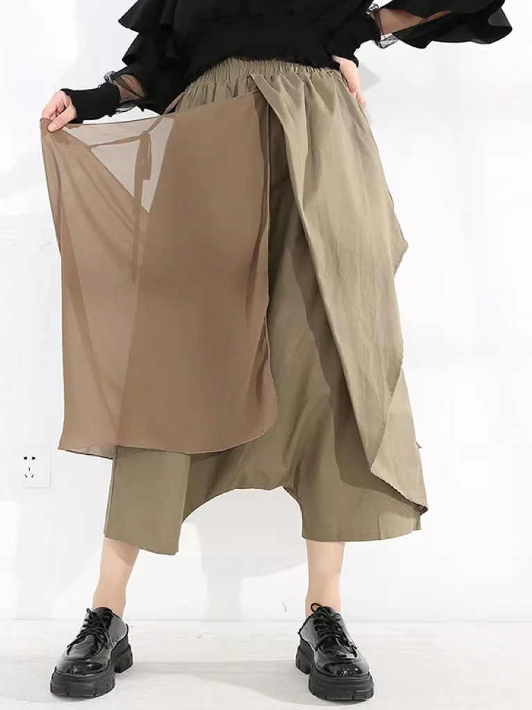 

2023 Autumn High Elastic Waist Black Irregular Long Harem Pants Women New Spring Loose Fit Trousers Female Fashion Tide Pants