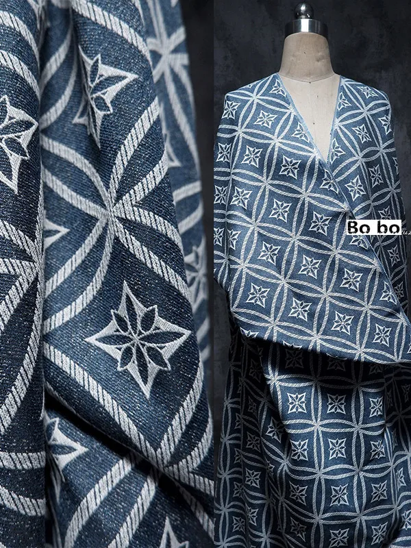 

Blue geometry wind cloth diy cloth tablecloth tea table grid sand release designer fabric