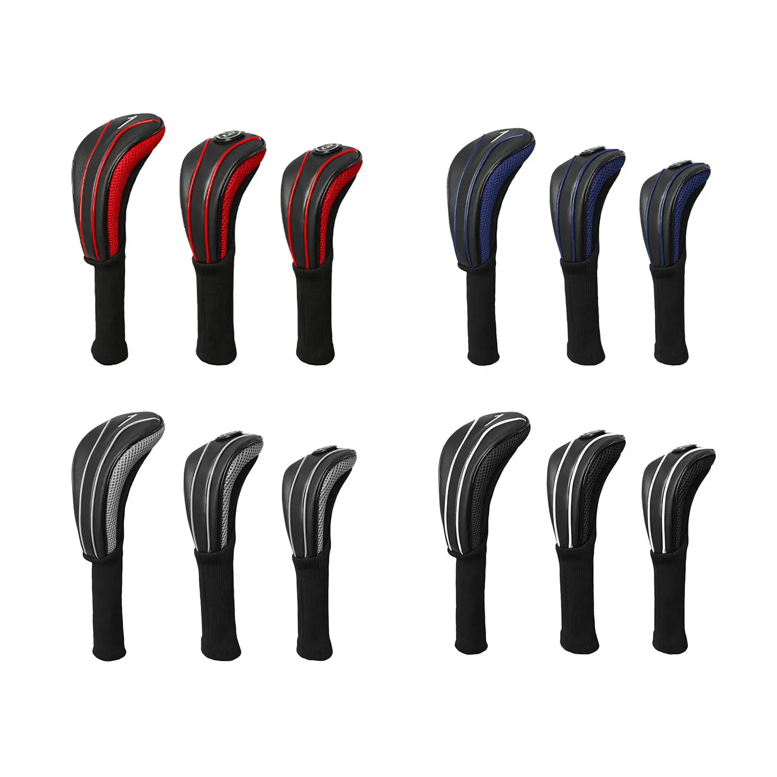 

3x Golf Club Head Covers Soft PU Nonslip Golf Wood Headcovers with Number Tag