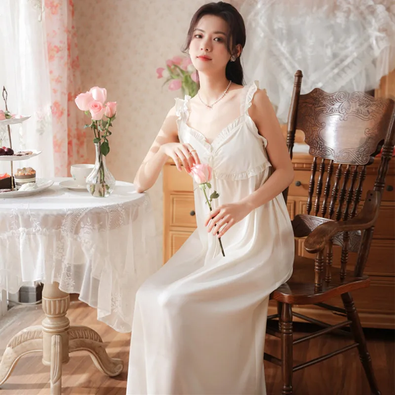 

Fdfklak Suspender Nightdress Female Summer Nightgowns Palace Style Princess Sexy Long Dress Outer Wear Women Nightwear Nighty