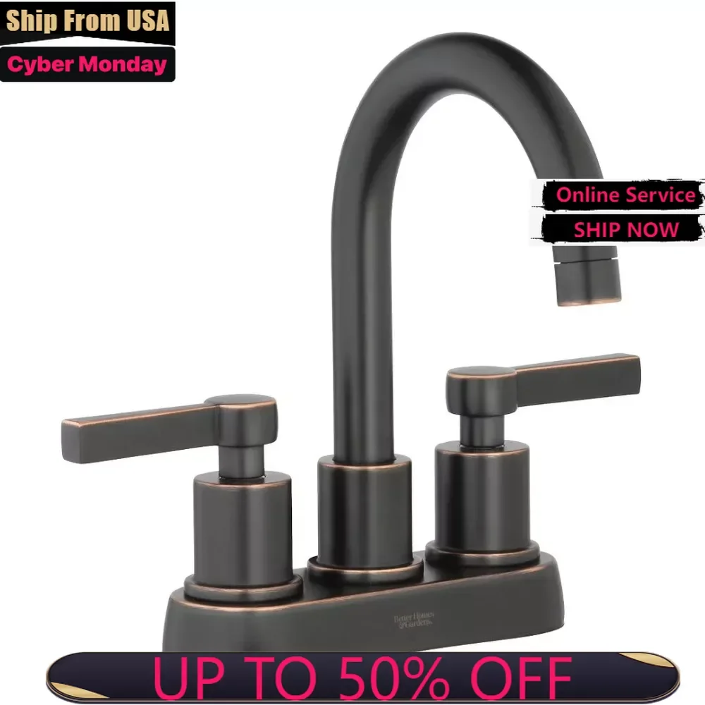 

Bathroom Sink Pull Out Faucet with Two Handles, Oil-Rubbed Bronze Tap 360 Degree Rotation Stream Sprayer Nozzle Hot Cold Taps