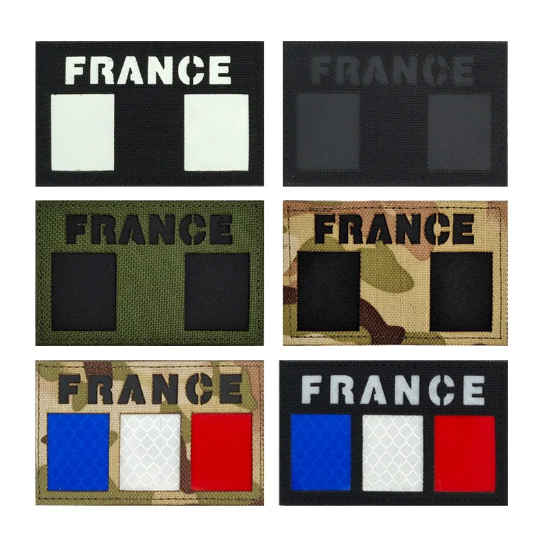 

French Flag Patches Infrared Reflective Luminous Hook&Loop Military Tactical Badges Backpack Stickers Patching Clothes Applique