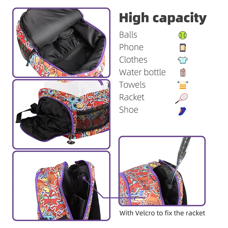 X-ACE Tennis Bag for Children Kids Large Capacity Sports Badminton Tennis Backpack with Shoe Compartment