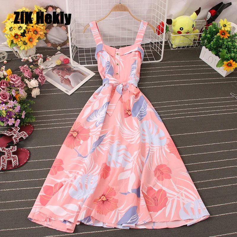 

Zik Hekiy Women One-Piece Neckline Strapless Sleeveless Slim Halter Dresses Hundred Long Mid-Length Printed A-Line Dress Dresses