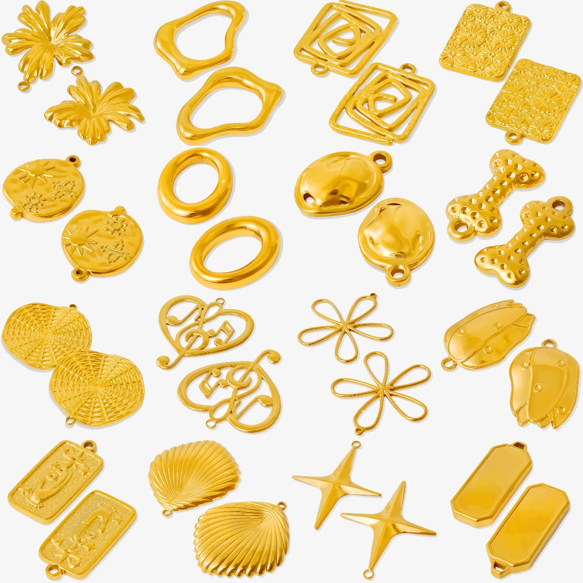 10pcs/lot Stainless Steel Flower Geometric Shape Dog Bone Pendants Musical Symbol Leaf Stars Bow Charms DIY for Jewelry Marking