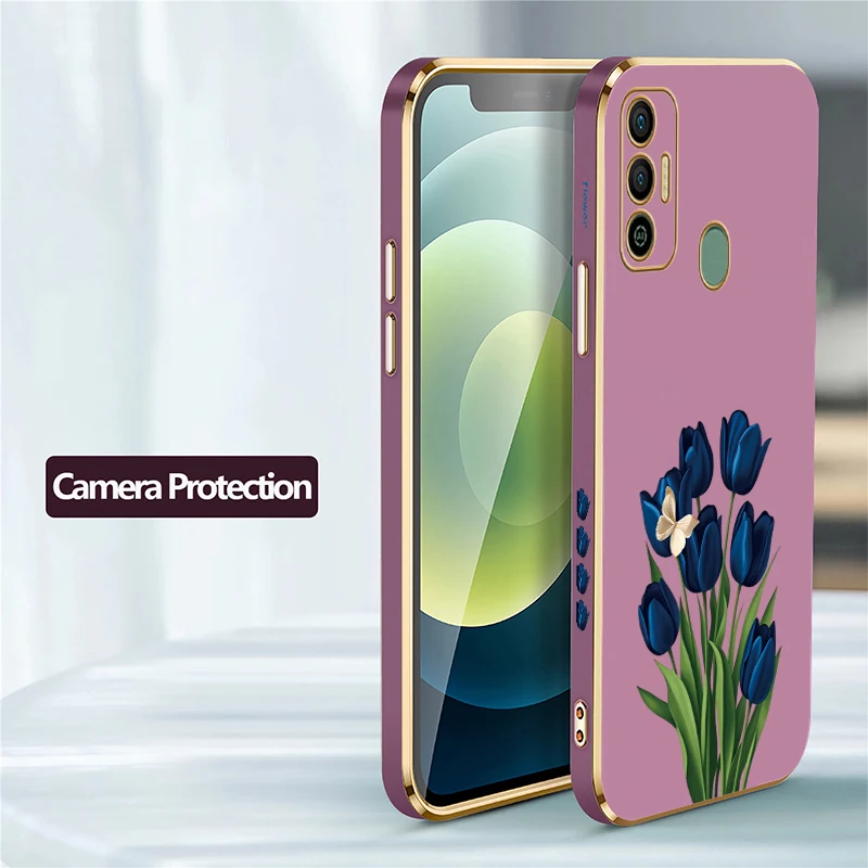 Фото Мягкий чехол из ТПУ для телефона Infinix Tecno Spark 20 20C 5 7 Pro 8C 5 Air 6 Go 1 2024 2022 2021 2020 с узором в виде тюльпанов и бабочек №5