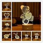 Акриловый светодиодный ночсветильник 3D, романтическая декоративная комнатная настольная лампа с любовным сердцеммедведемКроликом, подарок на День святого Валентина для жендетей