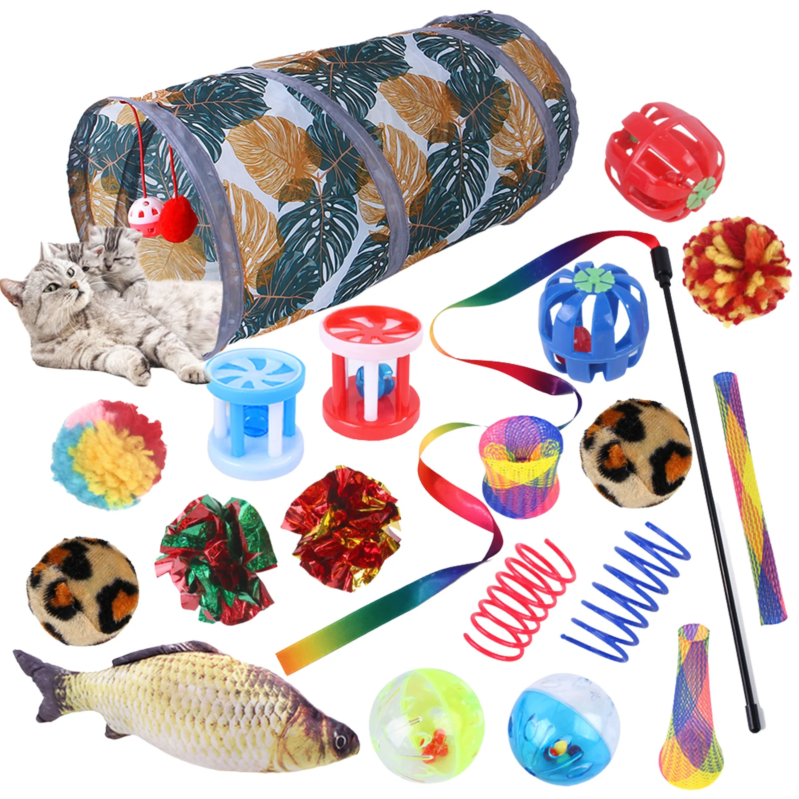 

20pcs Cat Toys For Indoor Cats Kitten Toys Assortments Set Cat Interactive Toy Funny Collapsible Cat Tunnels Wand Toy Crinkle