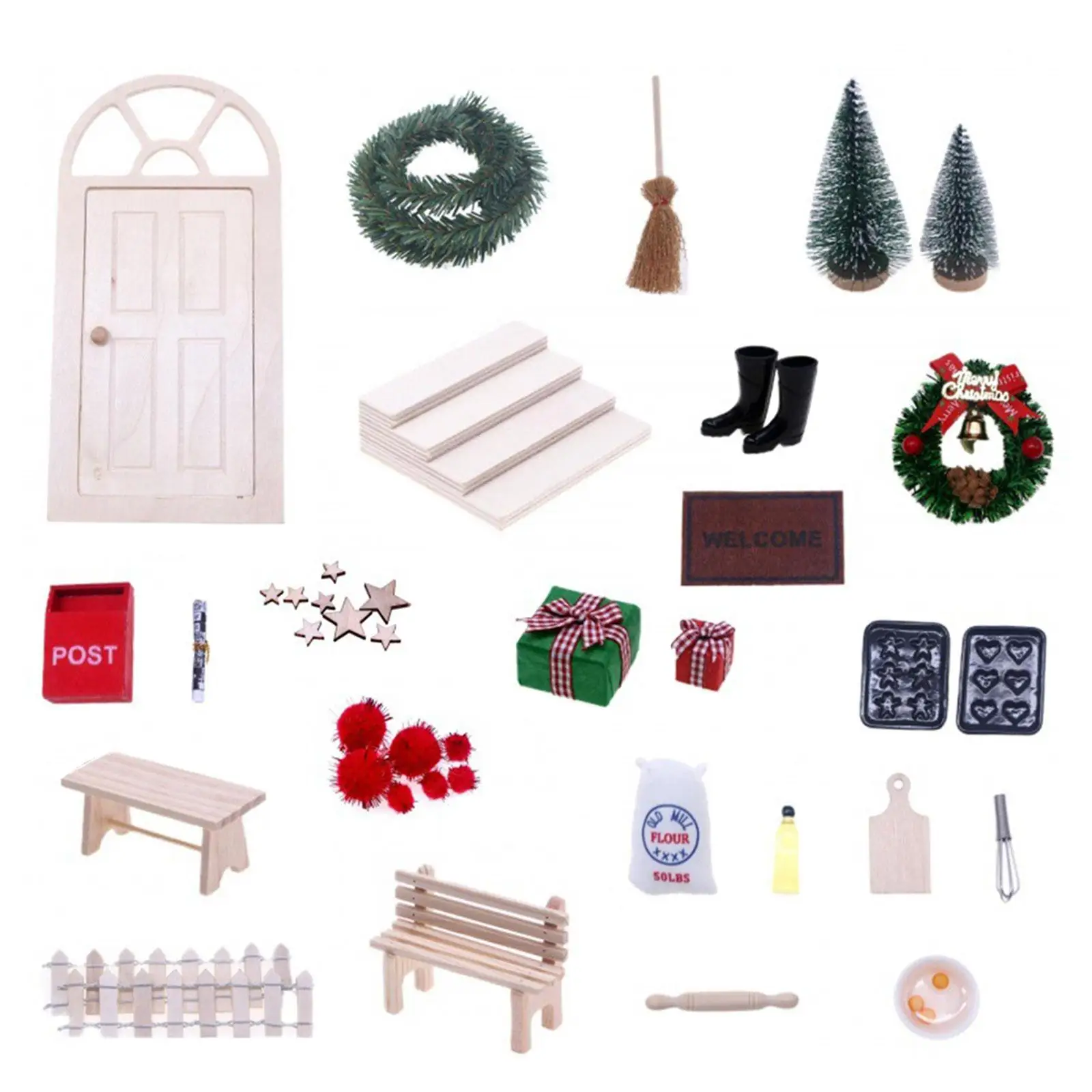 

27 шт. миниатюрные рождественские сказочные деревянные двери, реквизит для сцены кукольного домика 1:12 для архитектурной железнодорожной дороги