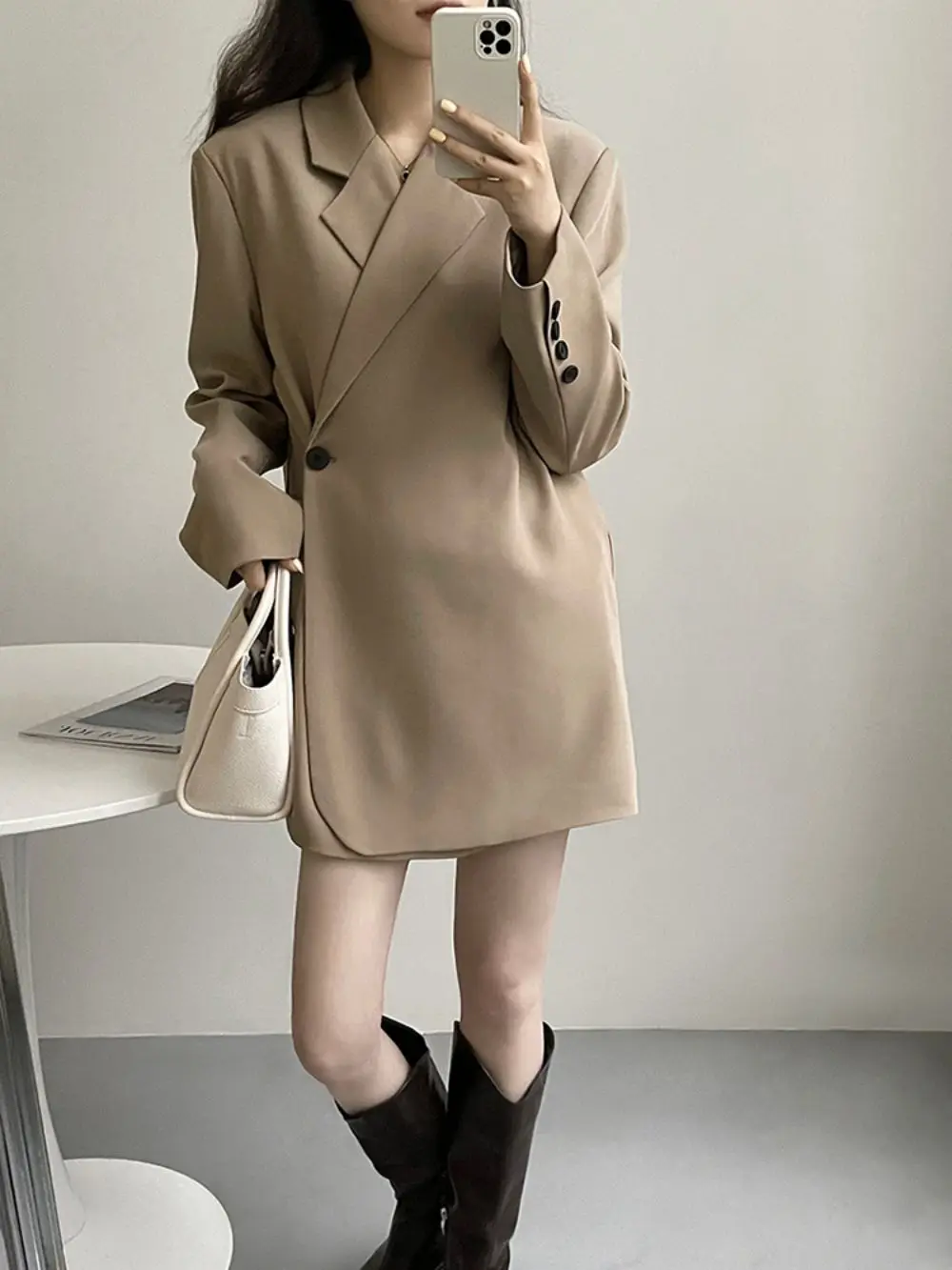 Solid Simple Blazers For Women Notched Collar Long Sleeve Single-Button Temperament Loose Jacket Female Office Lady Fashion Coat