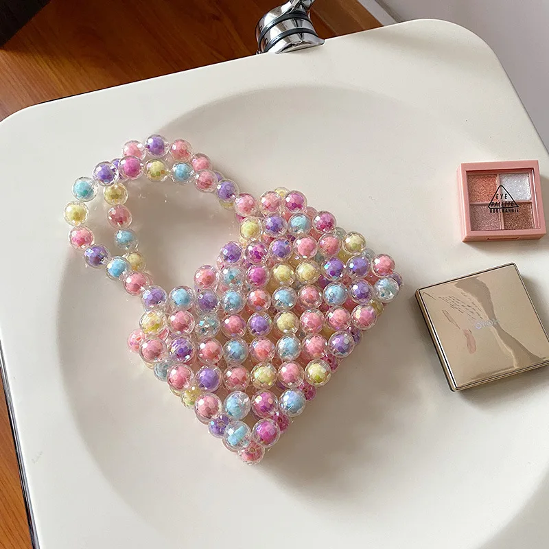 

2022Hand Woven Tote Ladies Beaded Handmade DIY Homemade Acrylic Beads Dinner Party Fashion Shining Purse Cute Bag for Women Mini