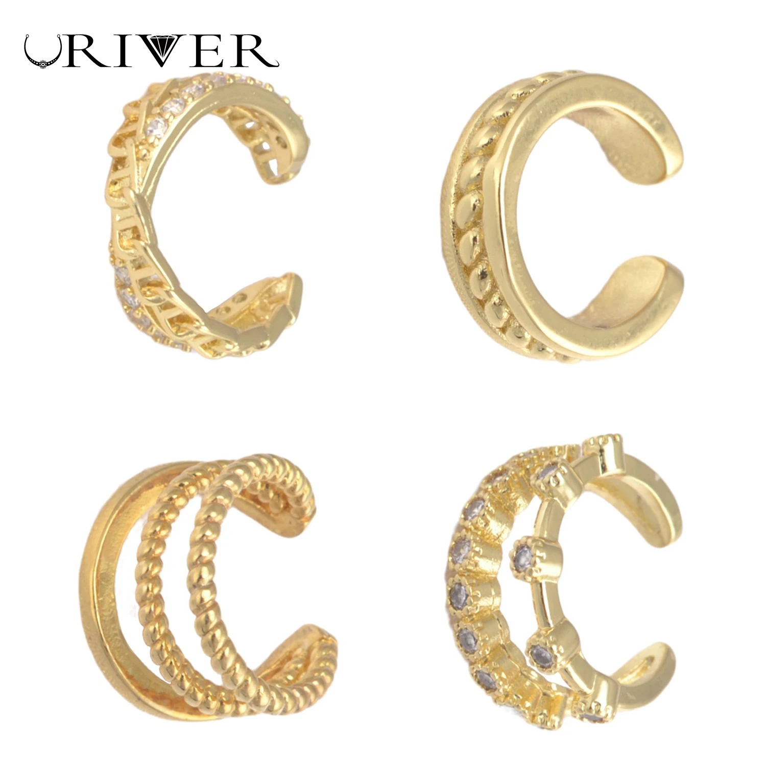 

LJRIVER Ear Clip Earrings Ear Cuffs C-shaped Non-Piercing Cartilage Earrings Copper Gold Plated Women Jewelry Parts Ear cuffs