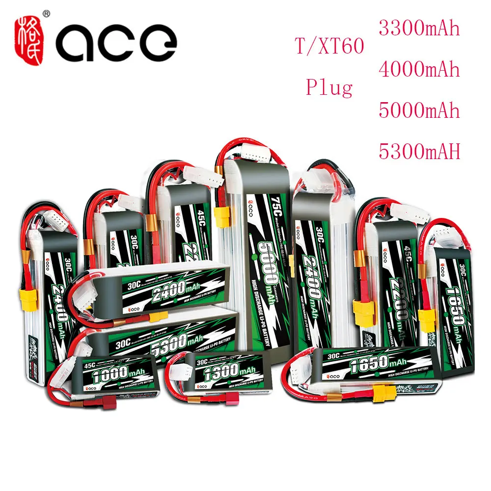 Gens ACE 3300mAh/4000mAh/5000mAh/5300mAh 2S 3S 7.4 11.1V 1C 30C 45C Avionics  With T/XT60 Plug Model Airplane Lithium Battery