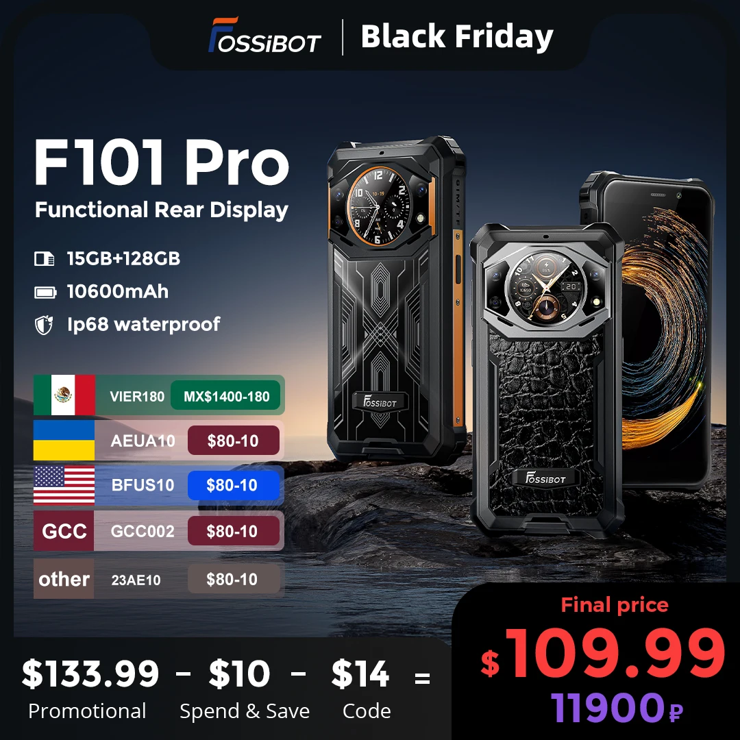 

[World Premiere] Fossibot F101 Pro,Rugged Smartphone ,10600mAh,IP68,15GB+128GB,Waterproof Global Version Cell Phone,NFC