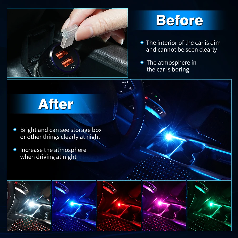 USB фонарь для внутренней атмосферы автомобиля портативный автомобильный внешней