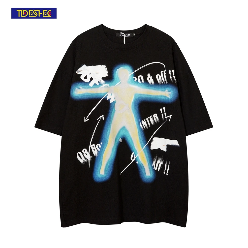 

Футболка TIDESHEC мужская оверсайз в стиле хип-хоп, повседневная хлопковая рубашка с забавным портретным принтом, топ с графическим принтом, ле...