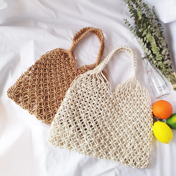 

Медная застежка-монета, сумка из чистого хлопка и ниток, ручная сетка, плетеная Сумка без подкладки, Повседневная плетеная Сумка