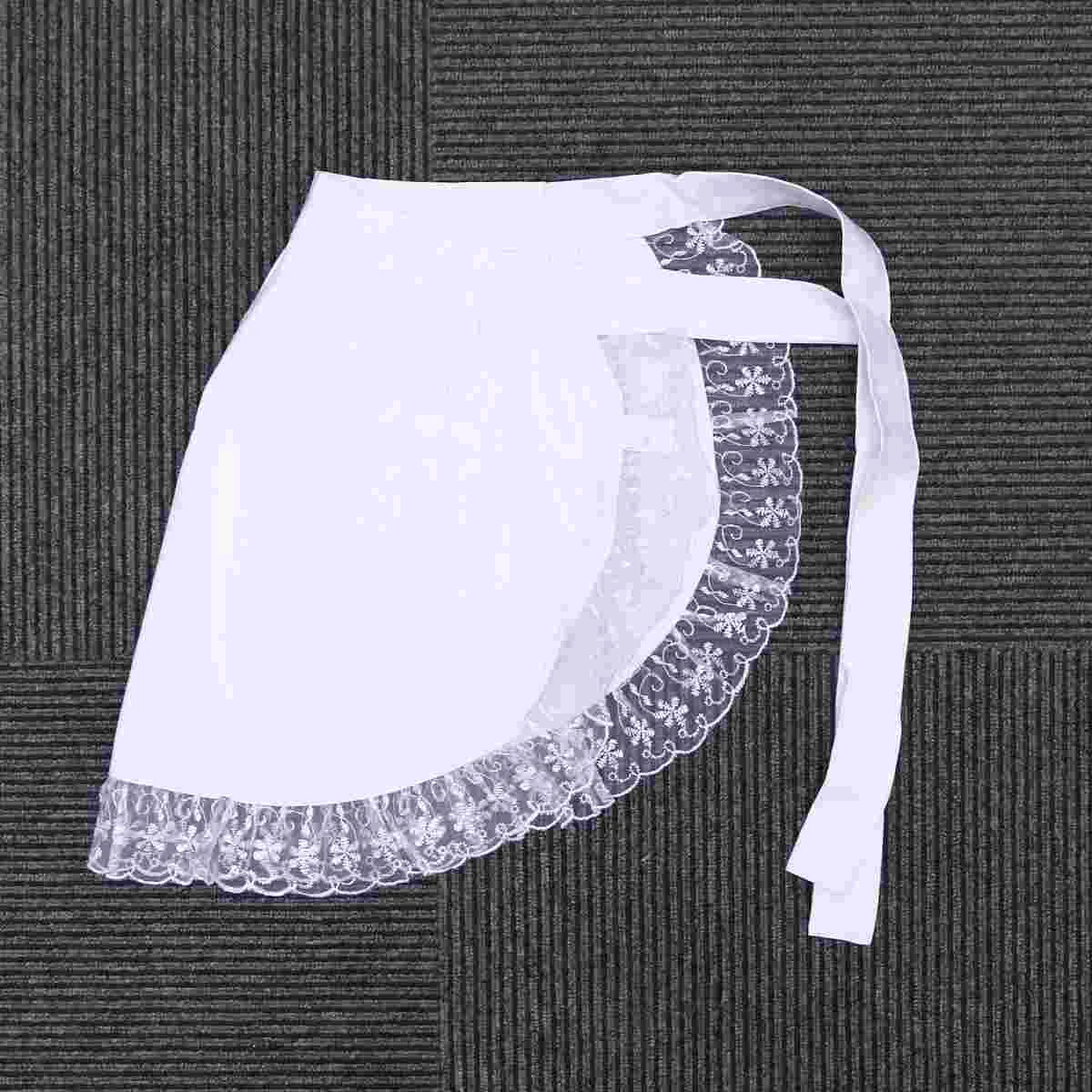 

Apron Aprons Maid White Kitchen Costume Short Server Uniform Women Coffee Half Lace Pocketsvintage Waiter Baking Cooking Chef