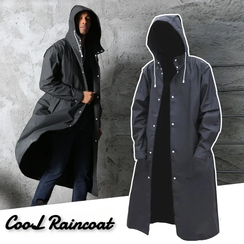 

Cool Long Raincoat Hooded Windbreaker Thickened Raincoat Rainproof Storm Adult Raincoat Outdoor Hiking Raincoat
