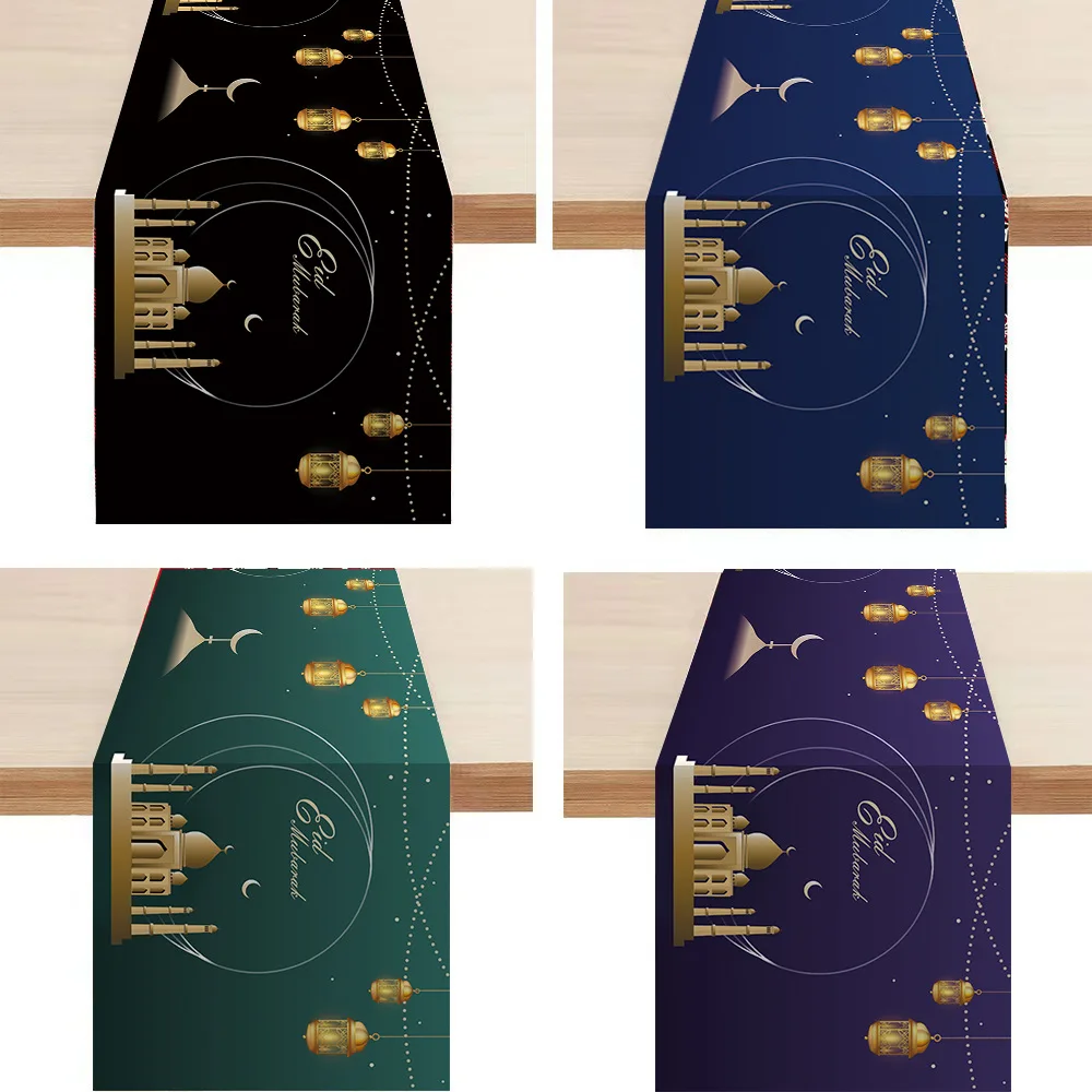 

Eid Mubarak Table Runner Ramadan Table Decorations Star Moon Polyester Table Cloth For Islamic Home Dinner Party Decorations