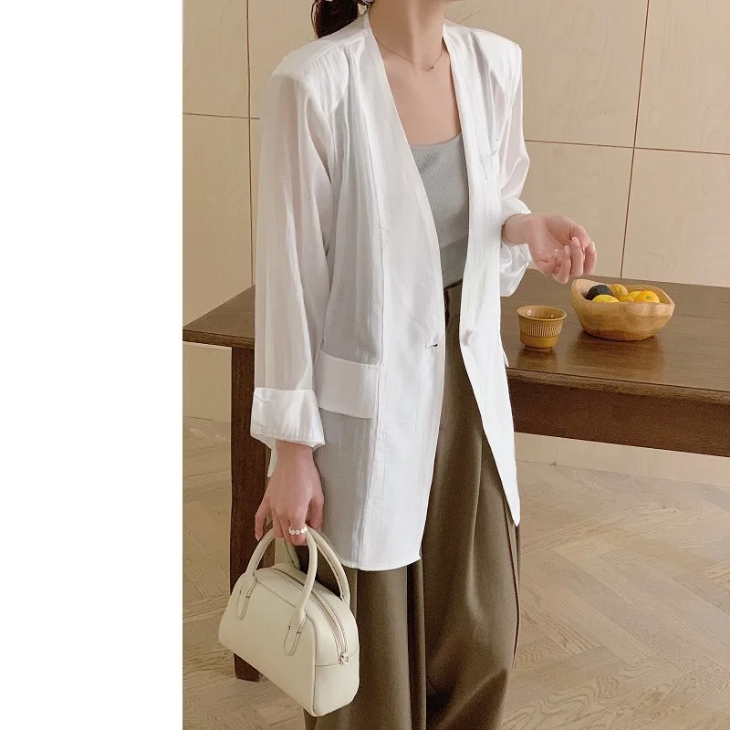 Brand Collarless s Women Summer New Long sleeve Breathable Sun Protection Shirt Thin Polo Collar Suit
