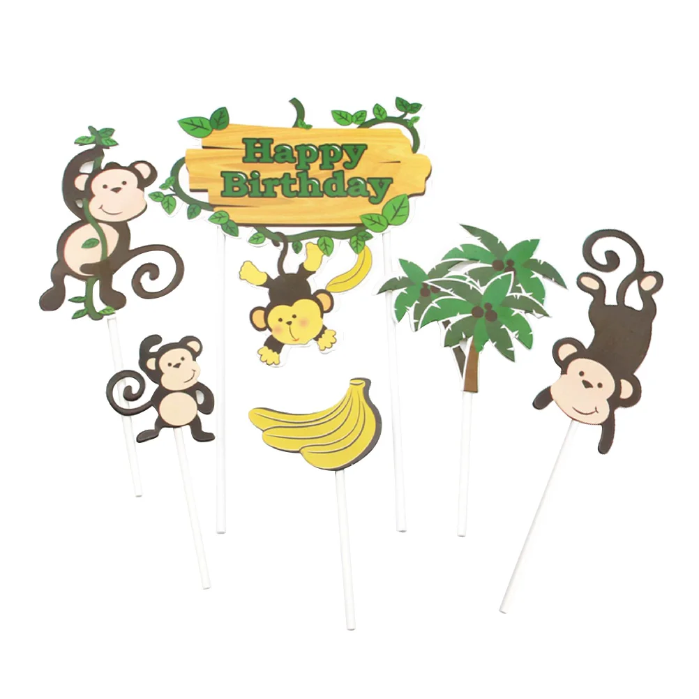 

Toppers Animal Cupcake Birthday Decorations Decor Happy Jungle Supplies Party Insert Forest Animals Theme Trees Decoration 3D