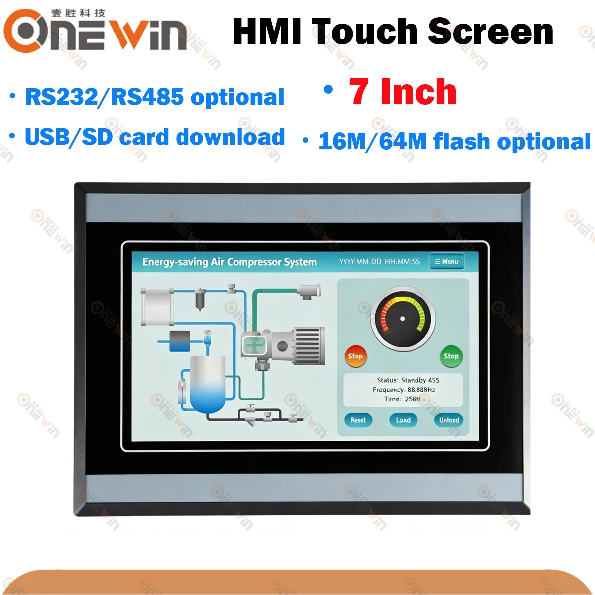 Фото Промышленный дисплей ONEWIN AMT Series HMI с 7-дюймовым сенсорным ЖК-экраном, 16M/64M памятью, последовательным портом и резистивным интерфейсом человек-машина №1