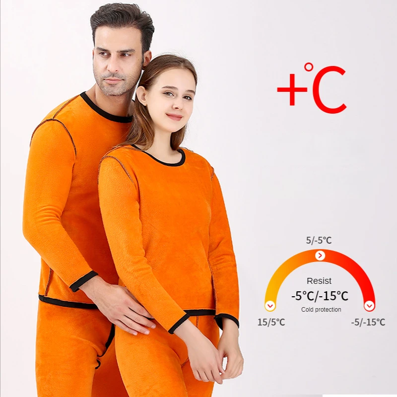 Golden Fleece Thermal Underwear Men's Double-Layer Fleece-Lined Thickened Women's Cold-Proof Long John Couple Suit
