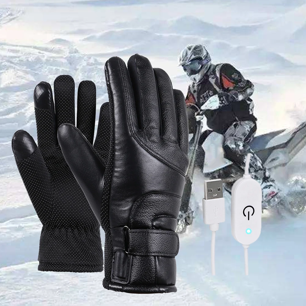 

Winter Electric Heated Gloves Windproof For Cycling Skiing Motorcycle Warm Heating Gloves USB Powered For Men Women Sports Ski