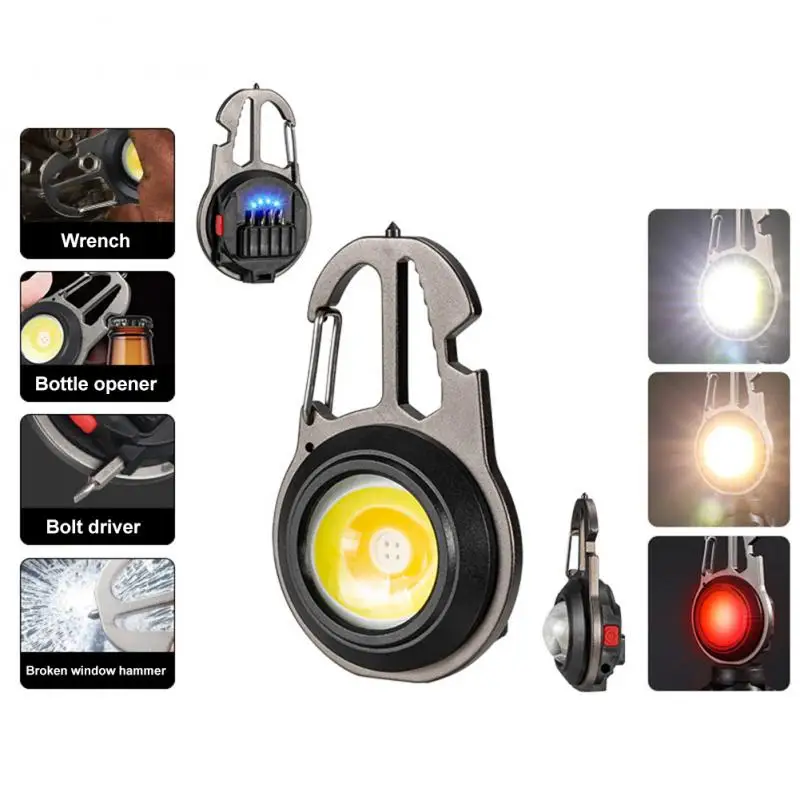 

Mini Keychain Light Potable Flashlight Key Waterproof 7 Modes Strong Light USB Rechargeble Work Lamp For Outdoor Camping Hiking