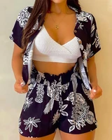 floral print shorts set women summer 2022 new short sleeve button front top top fashion casual shorts two piece set