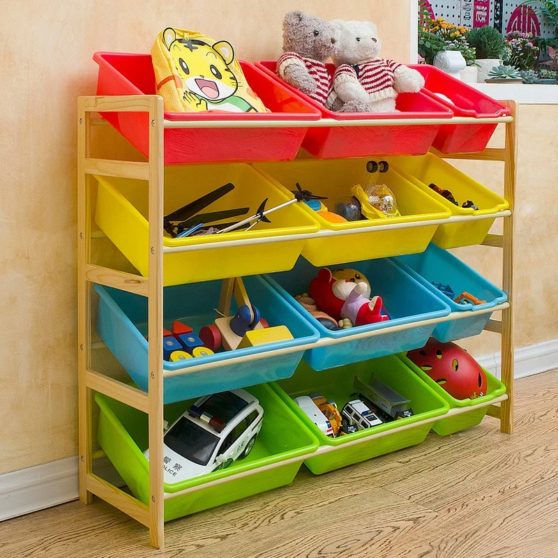Estante de almacenamiento de juguetes para niños, estantería de madera maciza para guardería, armario de almacenamiento de juguetes para bebés, estantería multicapa para el hogar
