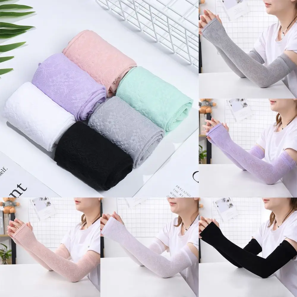 

Exposed thumb Outdoor Sport Sportswear Running Summer Cooling Arm Sleeves Sun Protection Arm Cover Lace Gloves