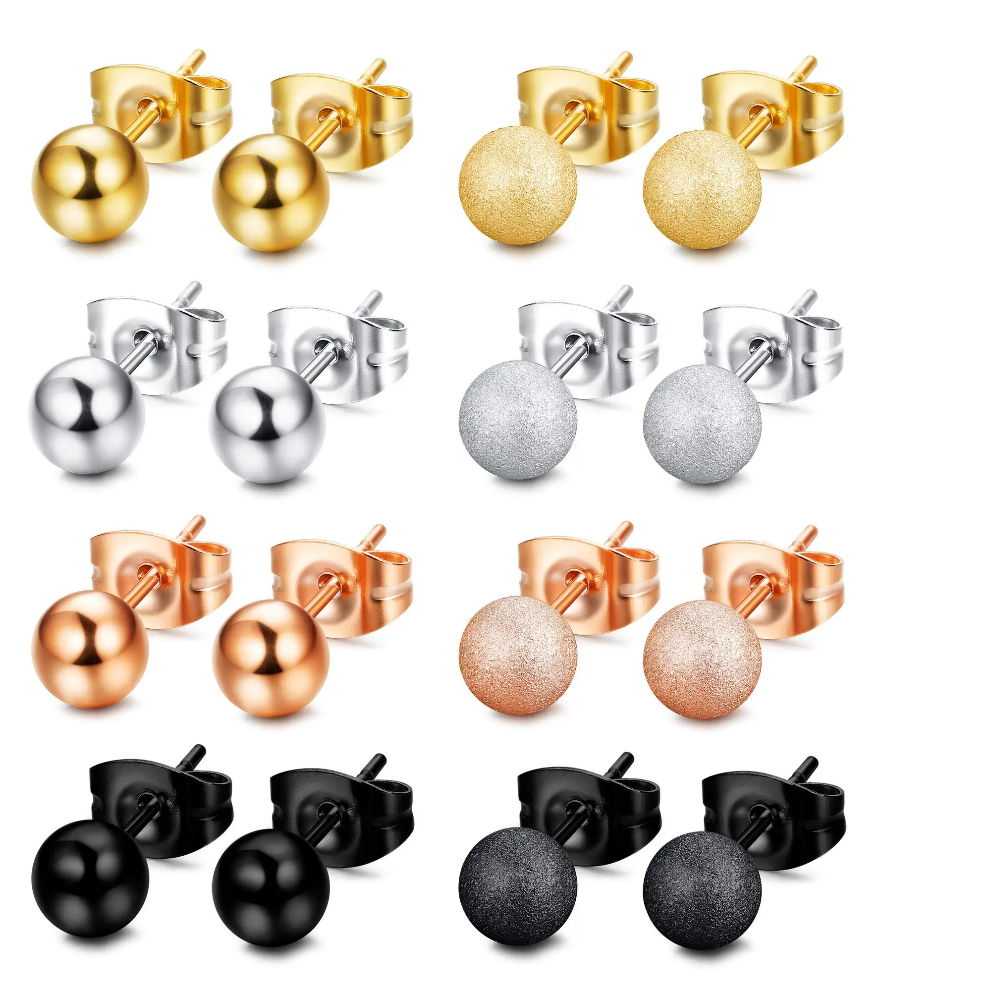 

8 пар, серьги-гвоздики из хирургической нержавеющей стали 316L