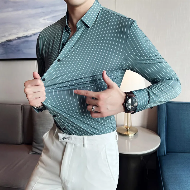 

2022Spring STriped Shirt Men Long Sleeve Slim Shirt Men Camisa Hombre Business Formal Dress Shirt Social Office Camisa Masculina