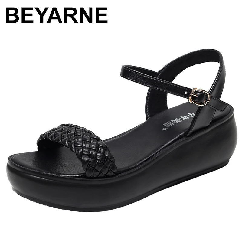 

Promotion 2023 Summer Genuine Leather Weaving Open Toe Sandals Platform Wedges Heighten Sandals Women Sandal Shoes Size 34-43