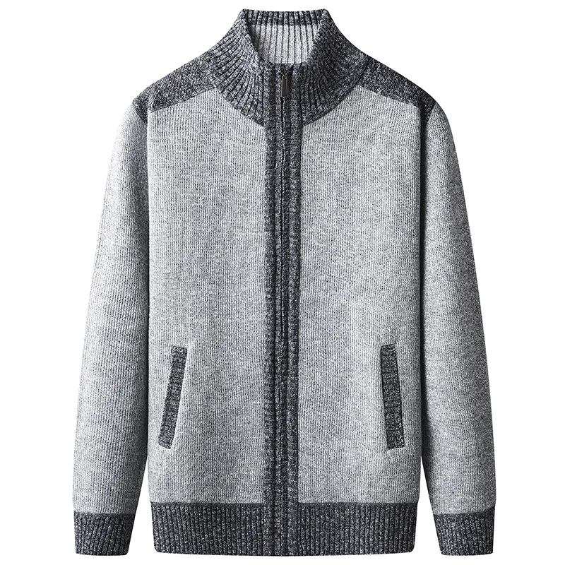 

2022 New Men's Sweater Coat Fashion Patchwork Cardigan Men Knitted Sweater Jacket Slim Fit Stand Collar Thick Warm Cardig 8813-3