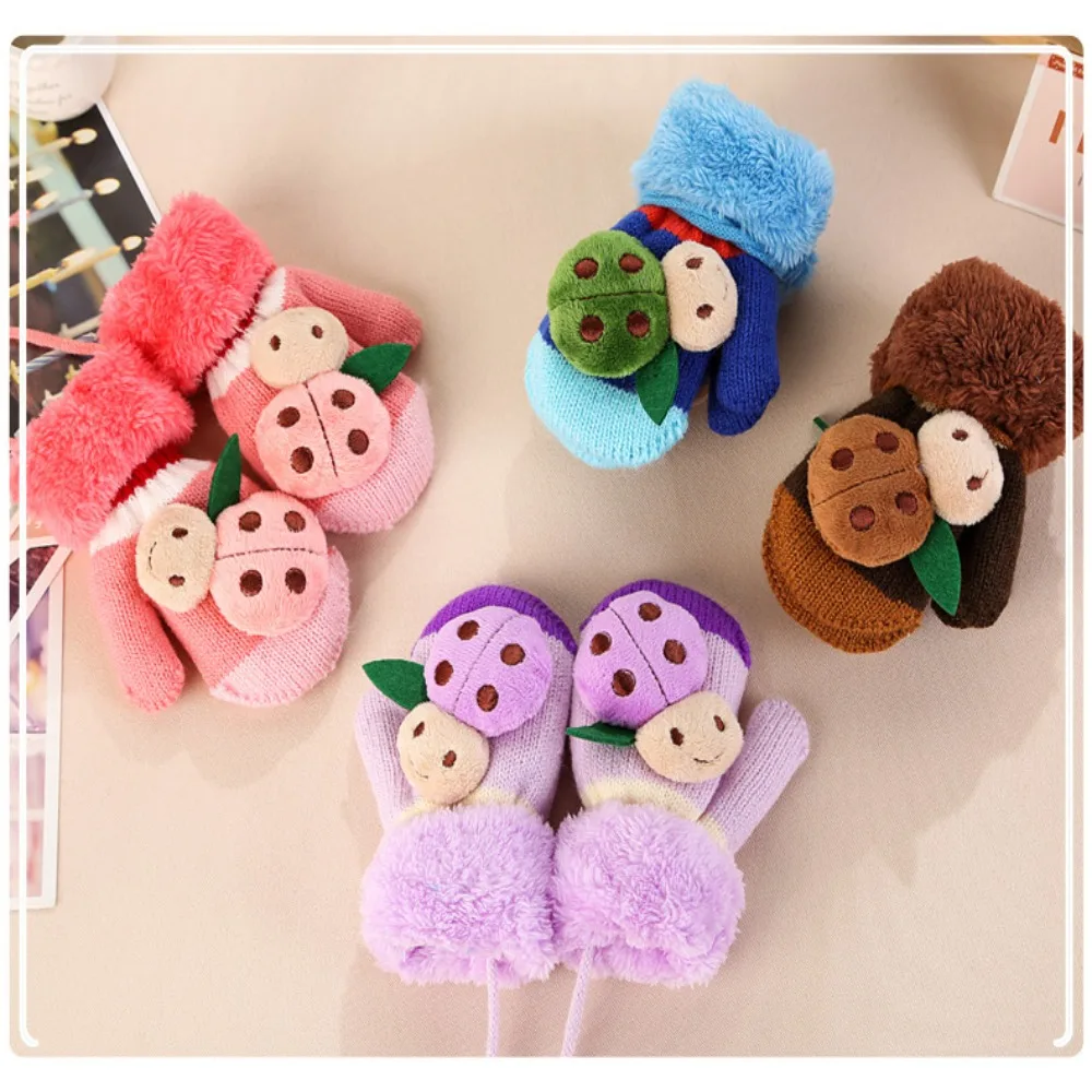 

0-36 Months New Velvet Winter Cute Cotton Wool Mittens Knitted Gloves Warm Rope Thicken Plus