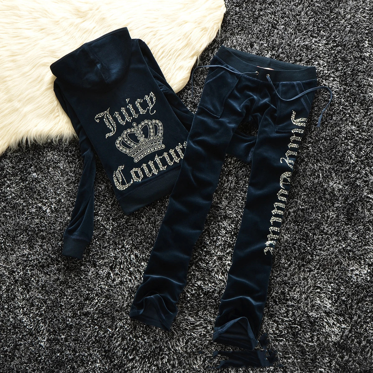 

Juicy Coutoure Women's 2 Piece Set Tracksuit Brand Velour Suit Female Sportswear Hoodies and Pants Trousers Ladies Couture Suits