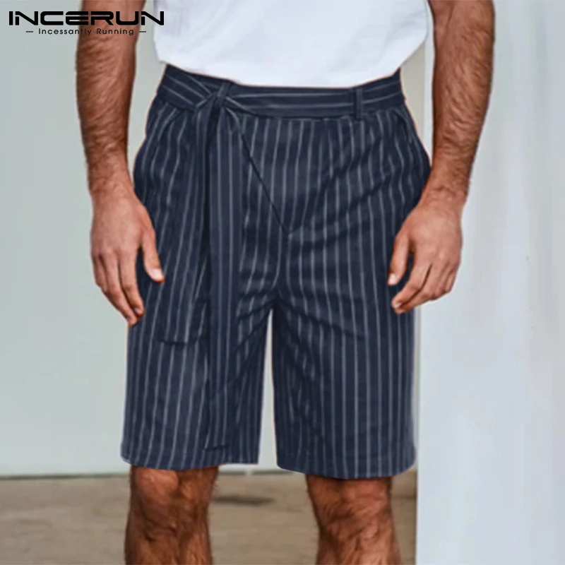 

Шорты INCERUN мужские в полоску, джоггеры на шнуровке, повседневные свободные штаны, с карманами, с широкими штанинами, с поясом, уличная одежда,...
