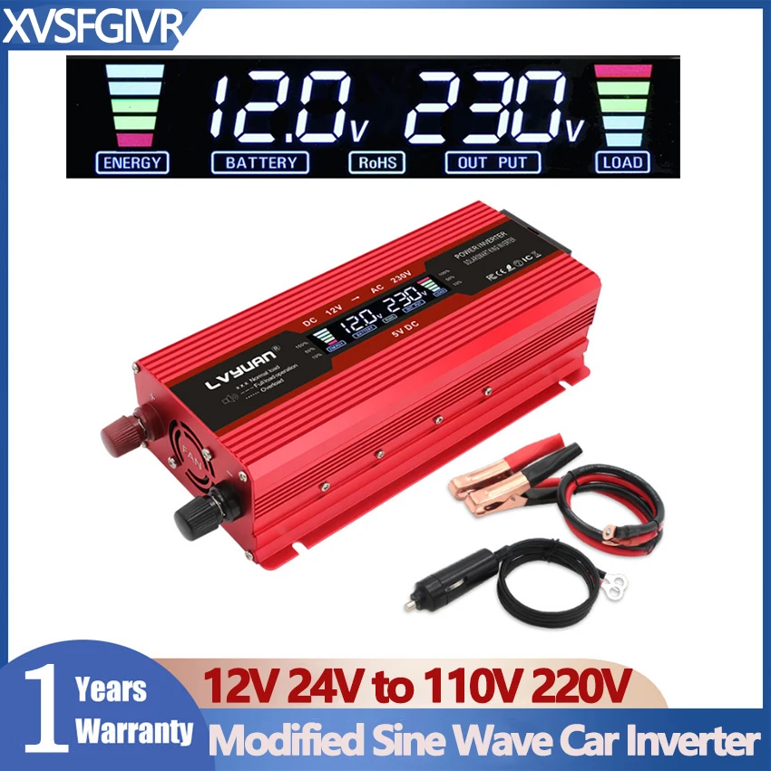 

1500W 2000W 2600WV3000W LCD voltage display Dual USB Car Inverter 24V to 110V 220V Portable Power Universal Jack Solar Inverter