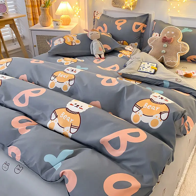 

Home Textile Cartoon Bear Quilt Cover Pillowcase Sheet AB Side Quilt Cover Boys Children Teen Girls Bedding Set King Queen